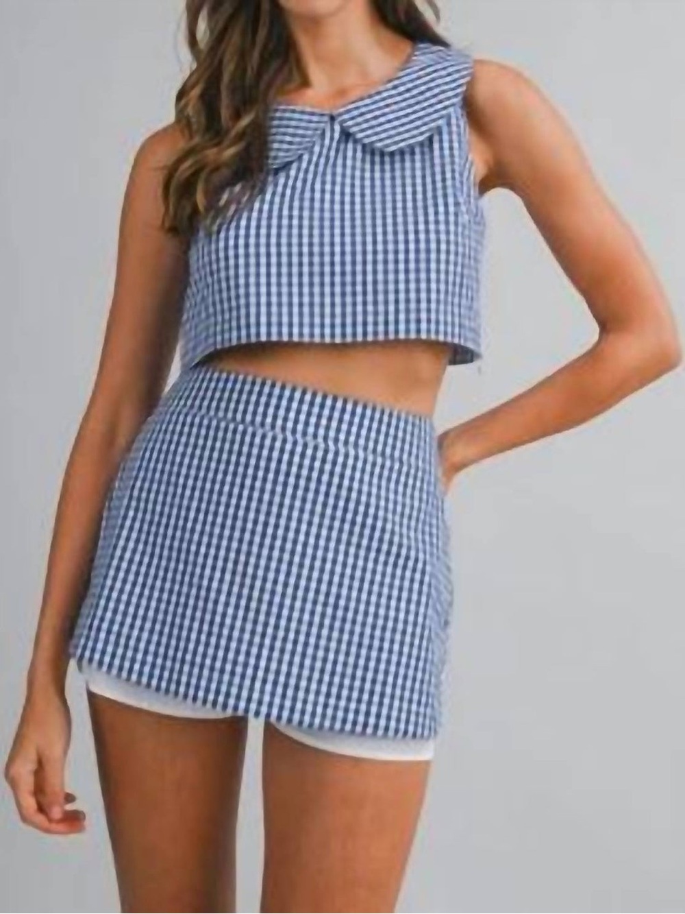 Blue Gingham Mini Skirt set - Classic Summer Style